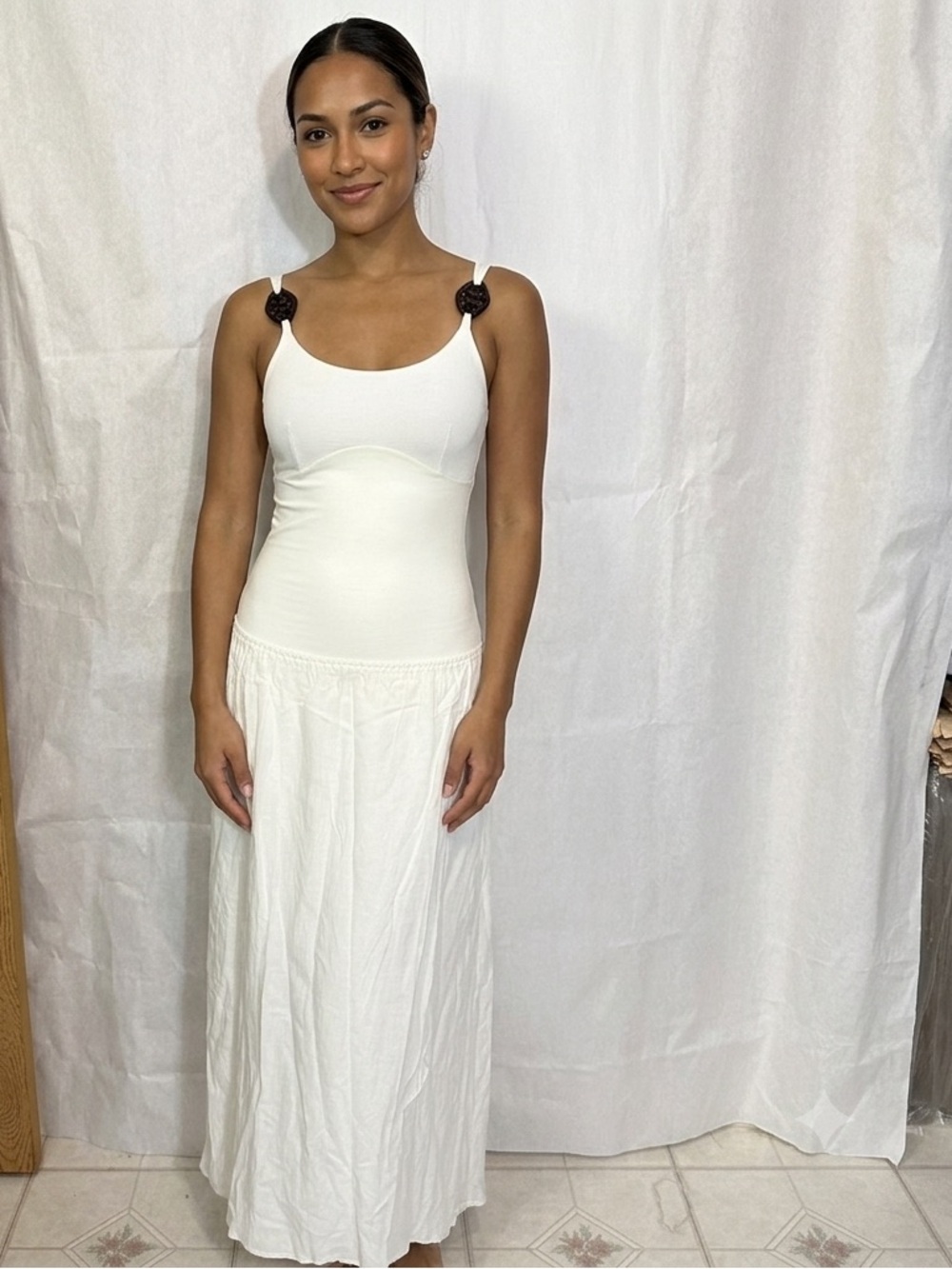 White Maxi Dress with Decorative Dark Knot Straps